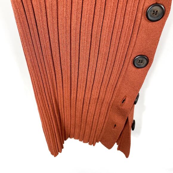 Adam Lippes Side Button Midi Dress Ribbed Sweater Brown Long Split Sleeve Sz XS - Picture 8 of 11